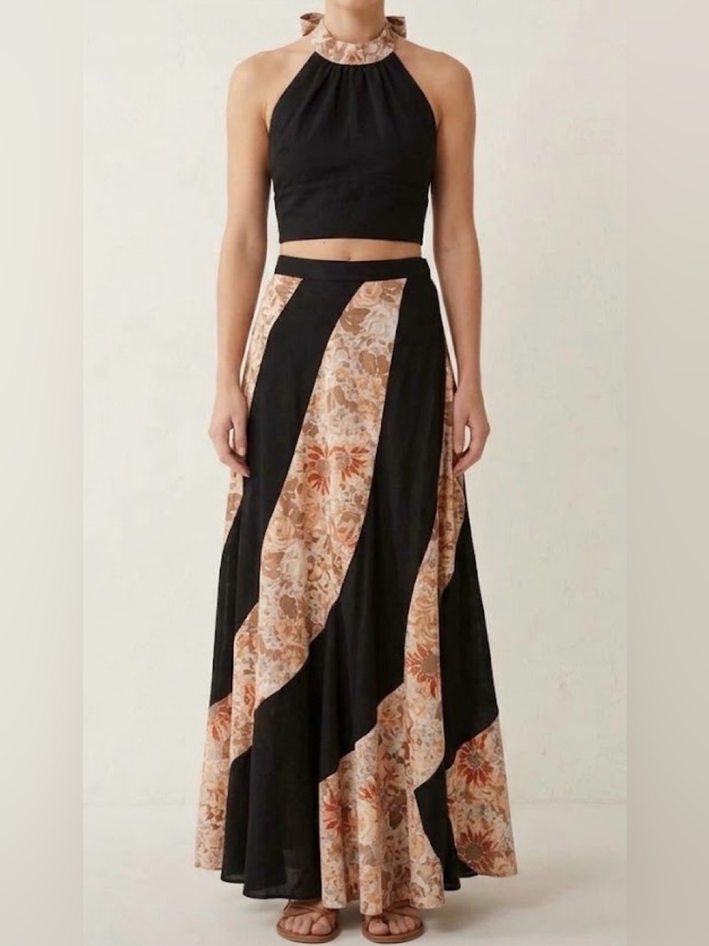 Vintage Floral Panel Halter and Maxi Skirt Set Size 0/XS